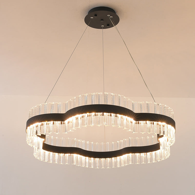 Minimalist Flower Chandelier Crystal Ceiling Light – Black/Gold, 23.5"/31.5" Wide