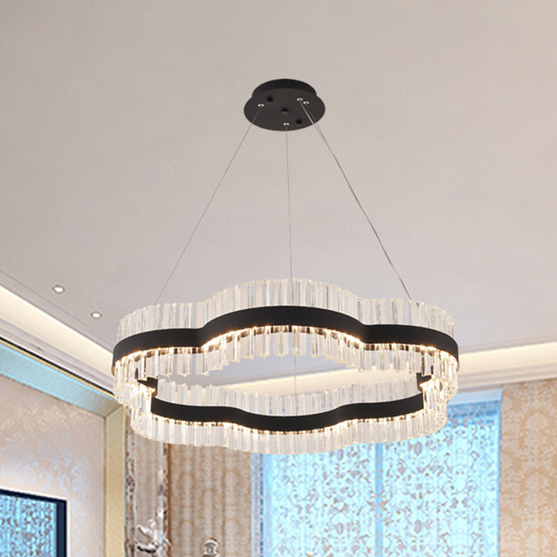 Modern Flower Crystal Ceiling Chandelier - Led Minimalist Hanging Light Kit In Black/Gold (23.5/31.5