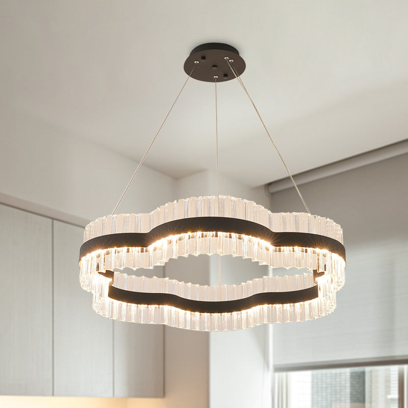 Modern Flower Crystal Ceiling Chandelier - Led Minimalist Hanging Light Kit In Black/Gold (23.5/31.5