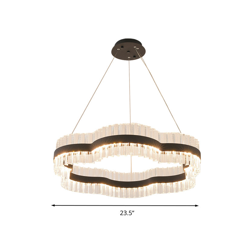 Modern Flower Crystal Ceiling Chandelier - Led Minimalist Hanging Light Kit In Black/Gold (23.5/31.5