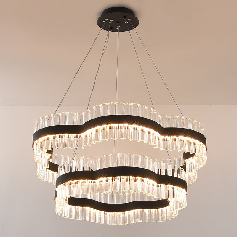 Minimalist Flower Chandelier Crystal Ceiling Light – Black/Gold, 23.5"/31.5" Wide