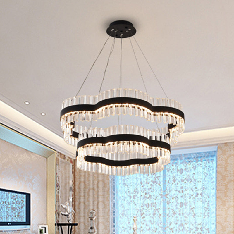 Minimalist Flower Chandelier Crystal Ceiling Light – Black/Gold, 23.5"/31.5" Wide