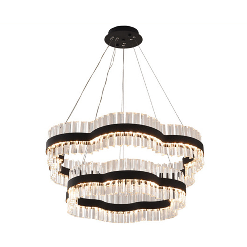 Modern Flower Crystal Ceiling Chandelier - Led Minimalist Hanging Light Kit In Black/Gold (23.5/31.5