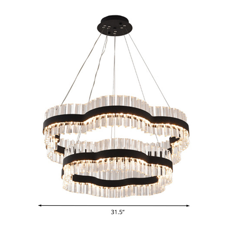 Modern Flower Crystal Ceiling Chandelier - Led Minimalist Hanging Light Kit In Black/Gold (23.5/31.5