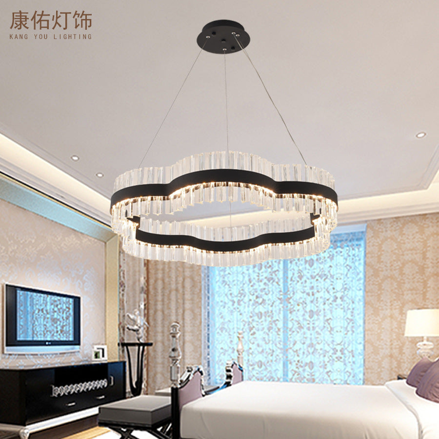Modern Flower Crystal Ceiling Chandelier - Led Minimalist Hanging Light Kit In Black/Gold (23.5/31.5