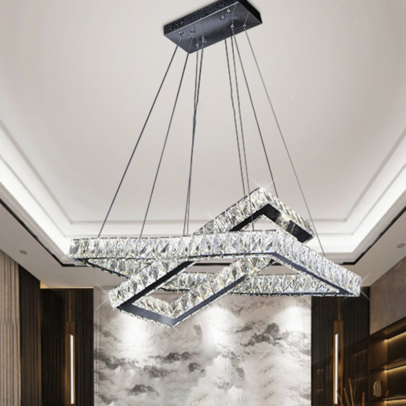 Minimalist Crystal LED Black Rectangle Chandelier Pendant Light for Dining Room