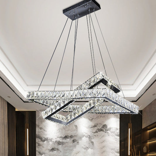 Minimalist Crystal LED Black Rectangle Chandelier Pendant Light for Dining Room