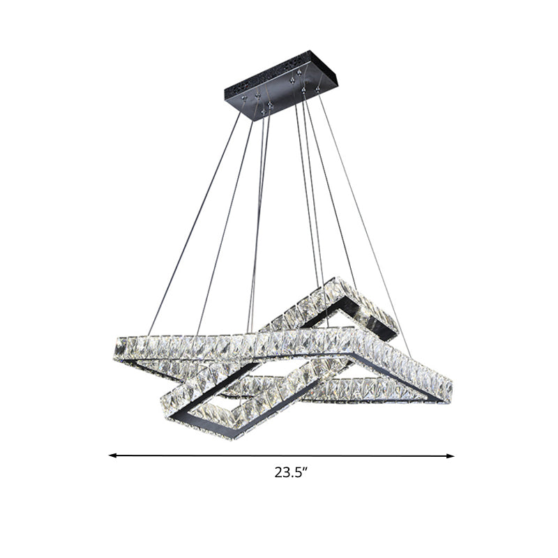 Minimalist Crystal LED Black Rectangle Chandelier Pendant Light for Dining Room
