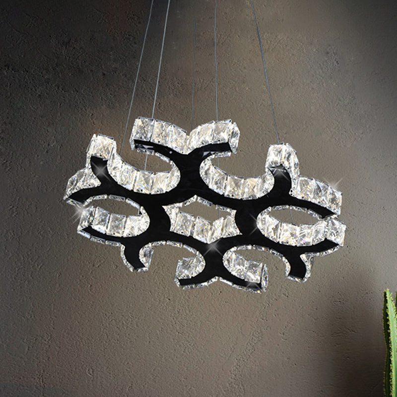 Modern Black C-Shaped Led Crystal Chandelier For Living Room