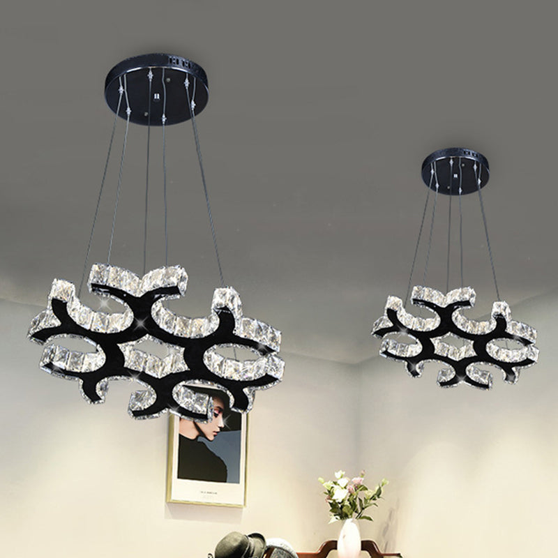 Contemporary Black Crystal LED C-Shaped Ceiling Chandelier - Perfect for Living Room