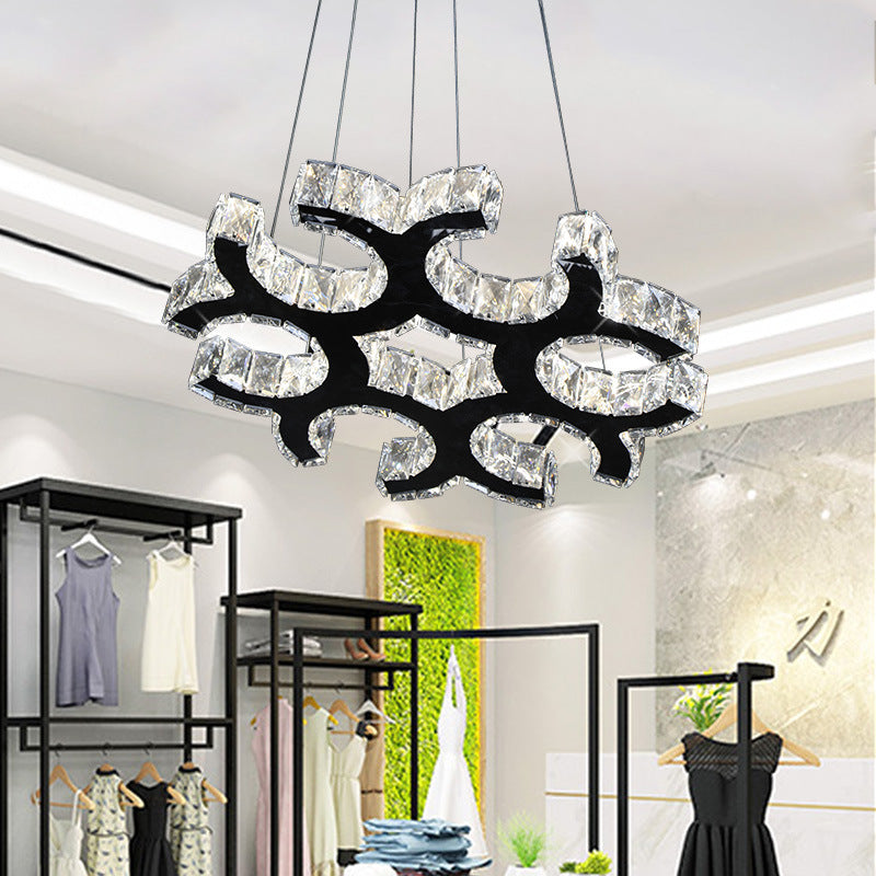 Contemporary Black Crystal LED C-Shaped Ceiling Chandelier - Perfect for Living Room