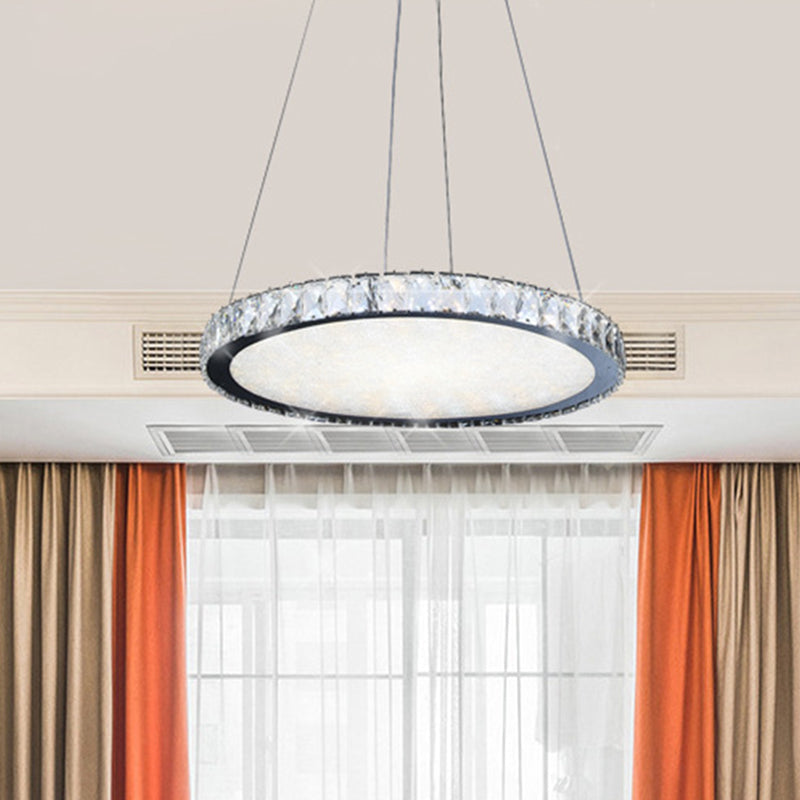 Contemporary Crystal Led Chandelier Pendant Light - Round Nickel Ceiling Fixture