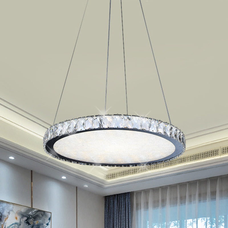 Contemporary Crystal Led Chandelier Pendant Light - Round Nickel Ceiling Fixture
