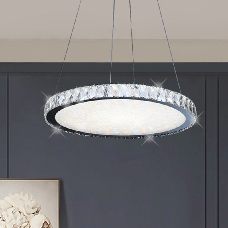 Contemporary Crystal Led Chandelier Pendant Light - Round Nickel Ceiling Fixture
