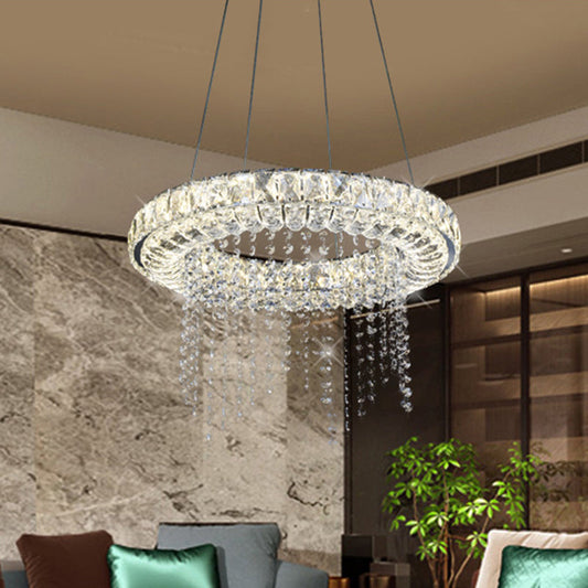 Minimalist Black LED Crystal Chandelier - Ring Shape Hanging Light Fixture