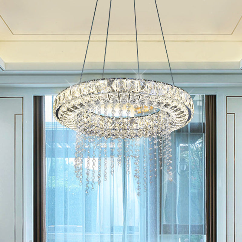 Minimalist Black LED Crystal Chandelier - Ring Shape Hanging Light Fixture