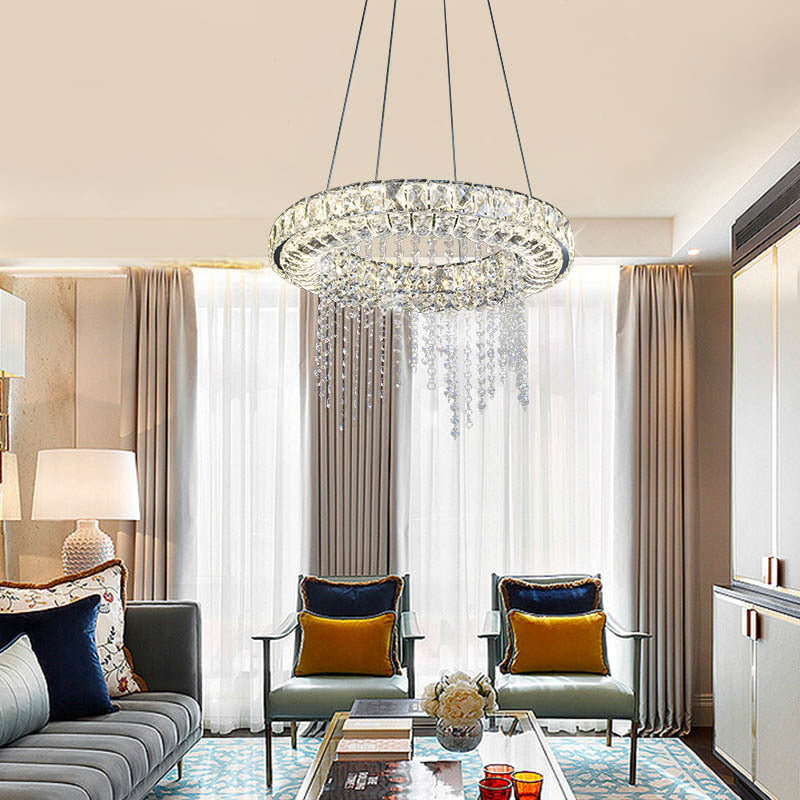 Minimalist Led Crystal Chandelier - Black Ring Shape Hanging Light Fixture