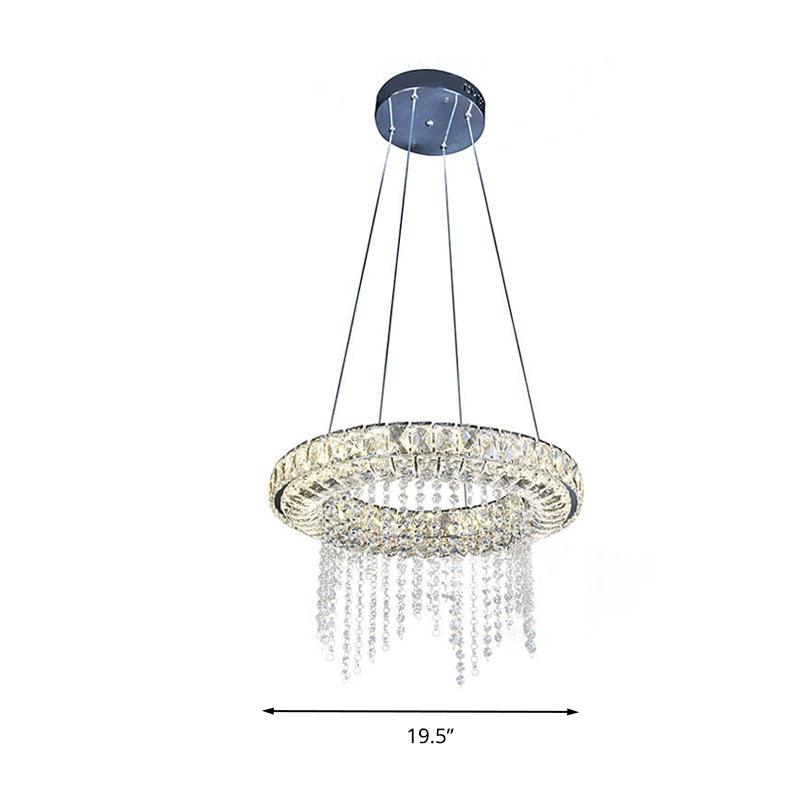 Minimalist Led Crystal Chandelier - Black Ring Shape Hanging Light Fixture