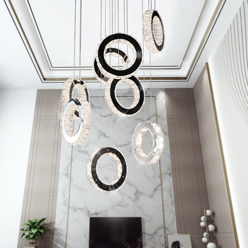 Led Black Crystal Pendant Light With Minimalist Cluster Design - Perfect For Living Room
