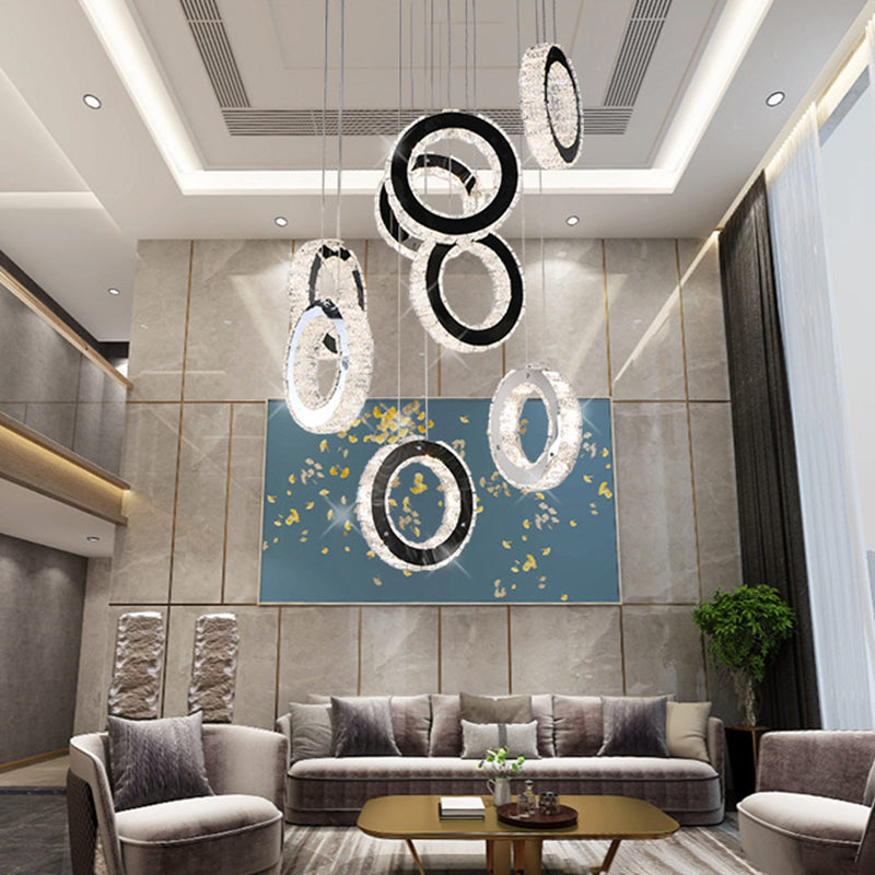 Led Black Crystal Pendant Light With Minimalist Cluster Design - Perfect For Living Room