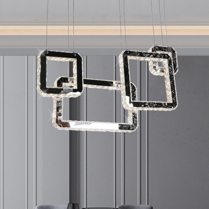 Minimalist Led Black Crystal Cluster Pendant Light - Stylish Hanging Lamp For Living Room