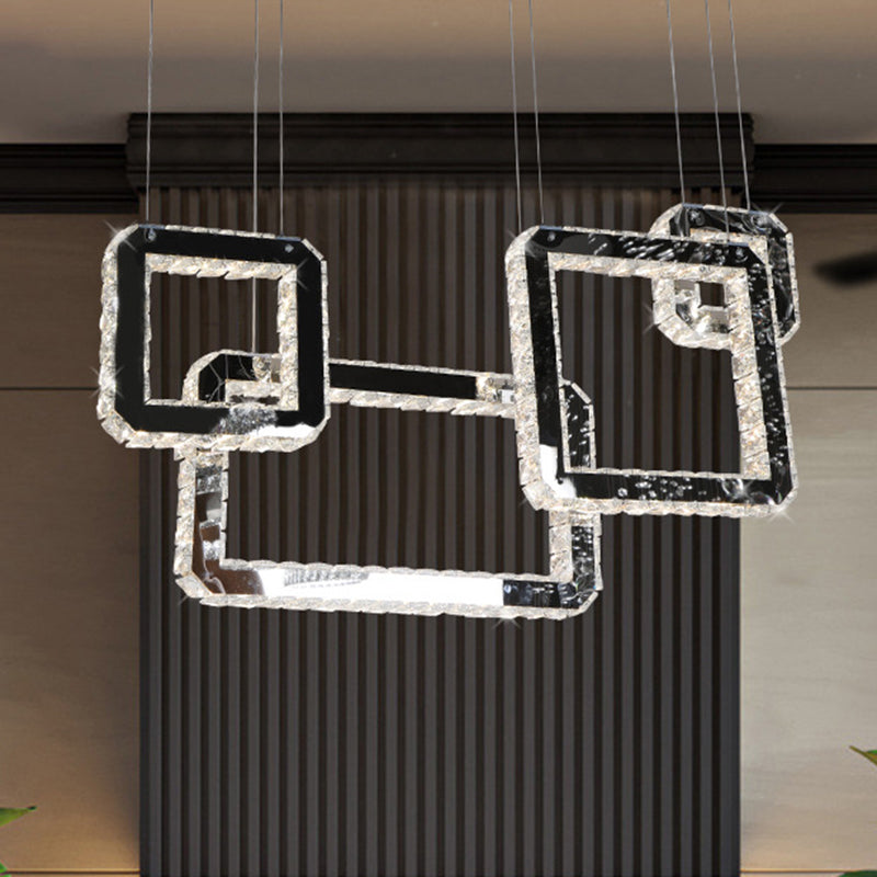 Modern Minimalist LED Black Crystal Pendant Light - Square Cluster Hanging Lamp for Living Room
