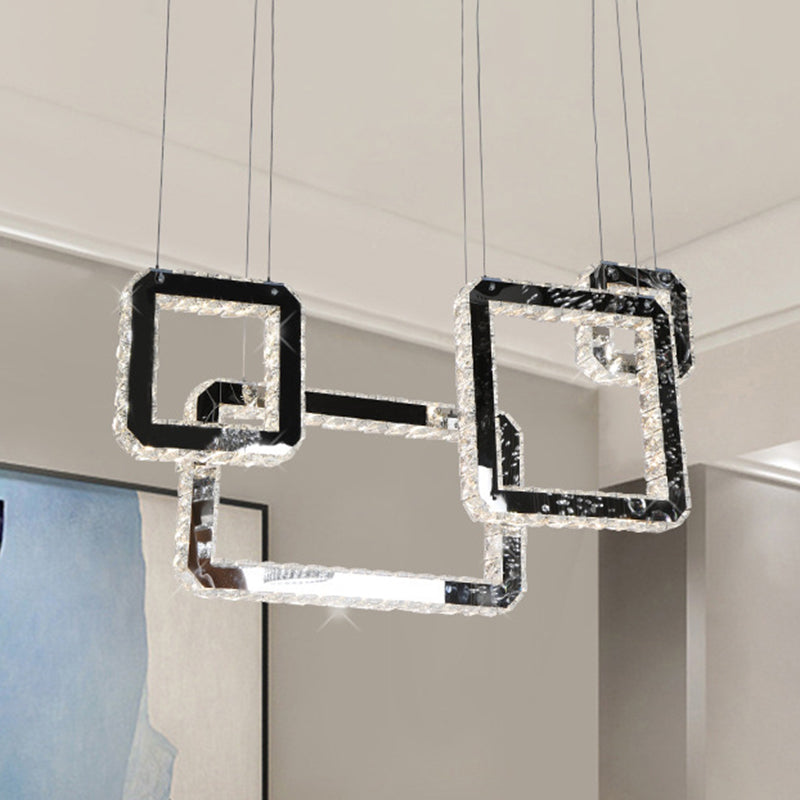 Minimalist Led Black Crystal Cluster Pendant Light - Stylish Hanging Lamp For Living Room