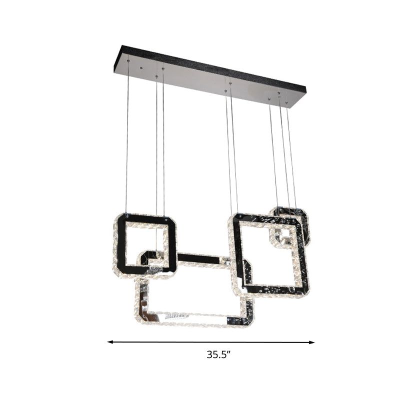Modern Minimalist LED Black Crystal Pendant Light - Square Cluster Hanging Lamp for Living Room