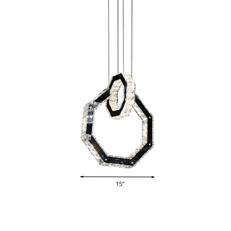 Minimalist Led Crystal Chandelier Pendant Light With Polygon Design Black Fixture