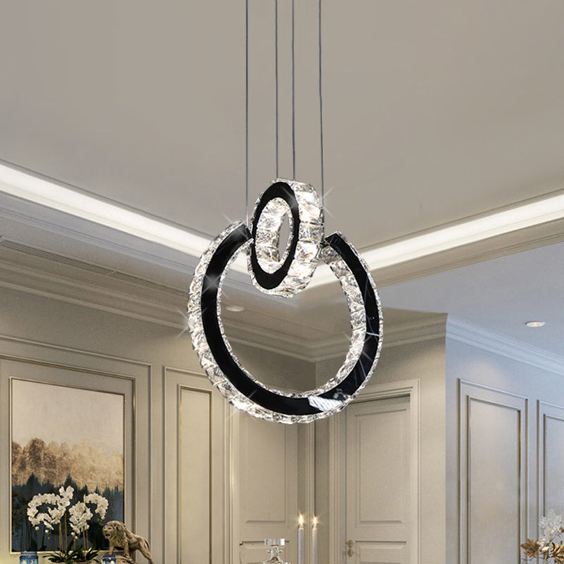 Black Led Crystal Chandelier: Minimalist Ring Hanging Ceiling Light