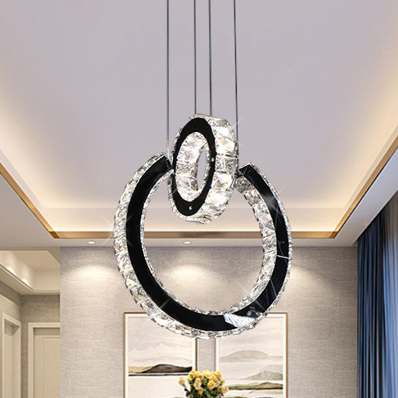 Black Led Crystal Chandelier: Minimalist Ring Hanging Ceiling Light