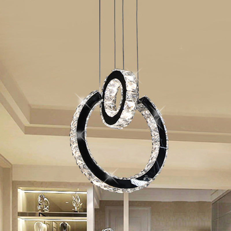 Minimalist Crystal Chandelier LED Ceiling Light in Black - Ring Design