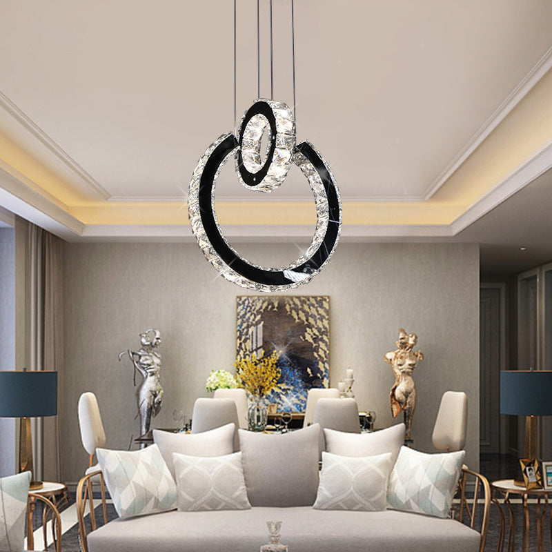 Minimalist Crystal Chandelier LED Ceiling Light in Black - Ring Design