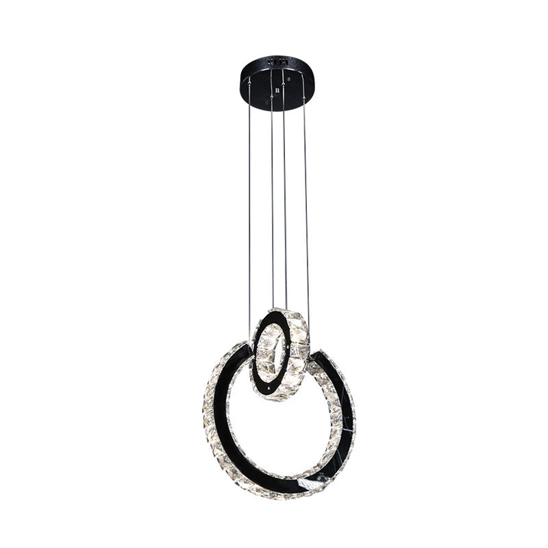 Minimalist Crystal Chandelier LED Ceiling Light in Black - Ring Design