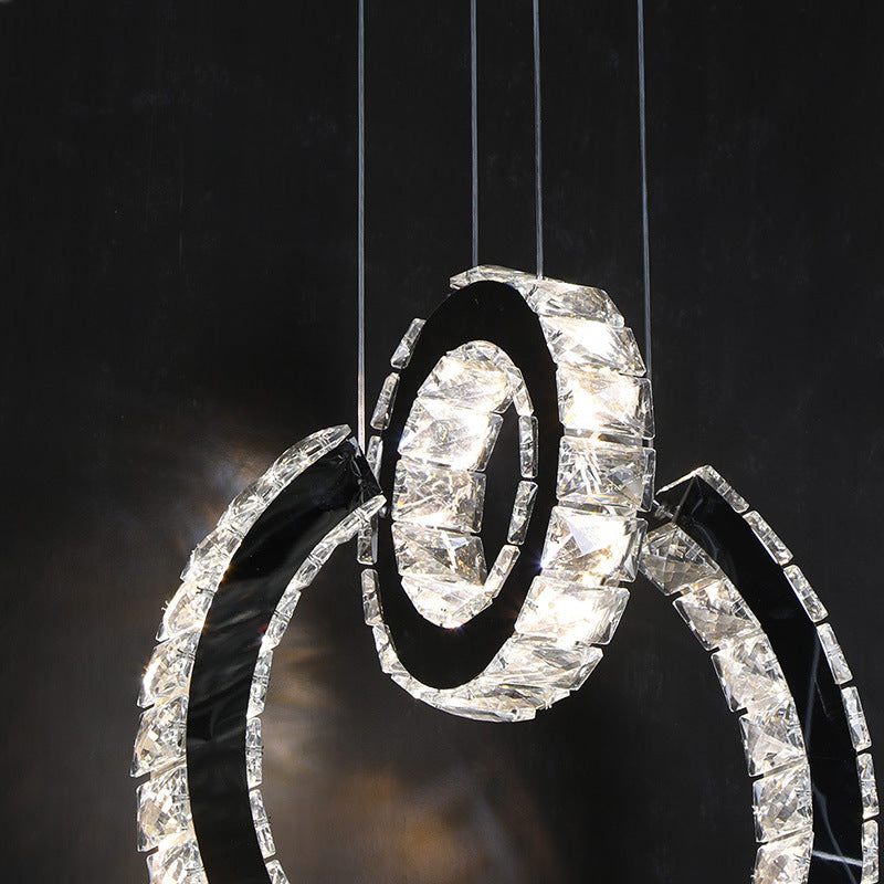 Minimalist Crystal Chandelier LED Ceiling Light in Black - Ring Design