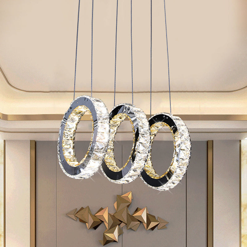 Contemporary Black Crystal Led Pendant Light For Living Room With Down Lighting