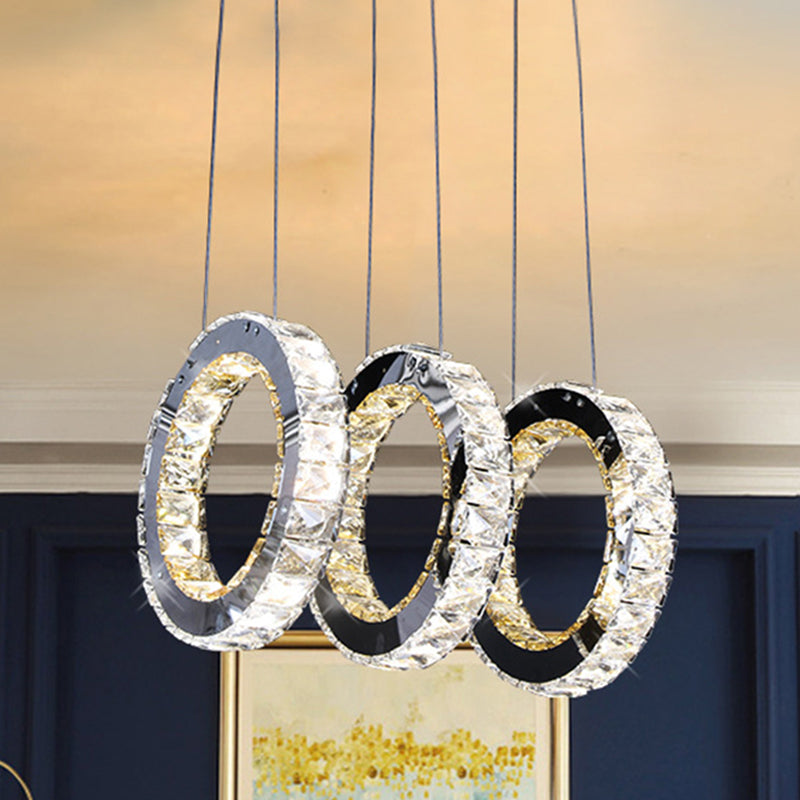 Contemporary Black Crystal Led Pendant Light For Living Room With Down Lighting