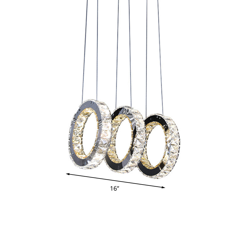 Contemporary Black Crystal LED Pendant: Round Living Room Cluster with Down Lighting