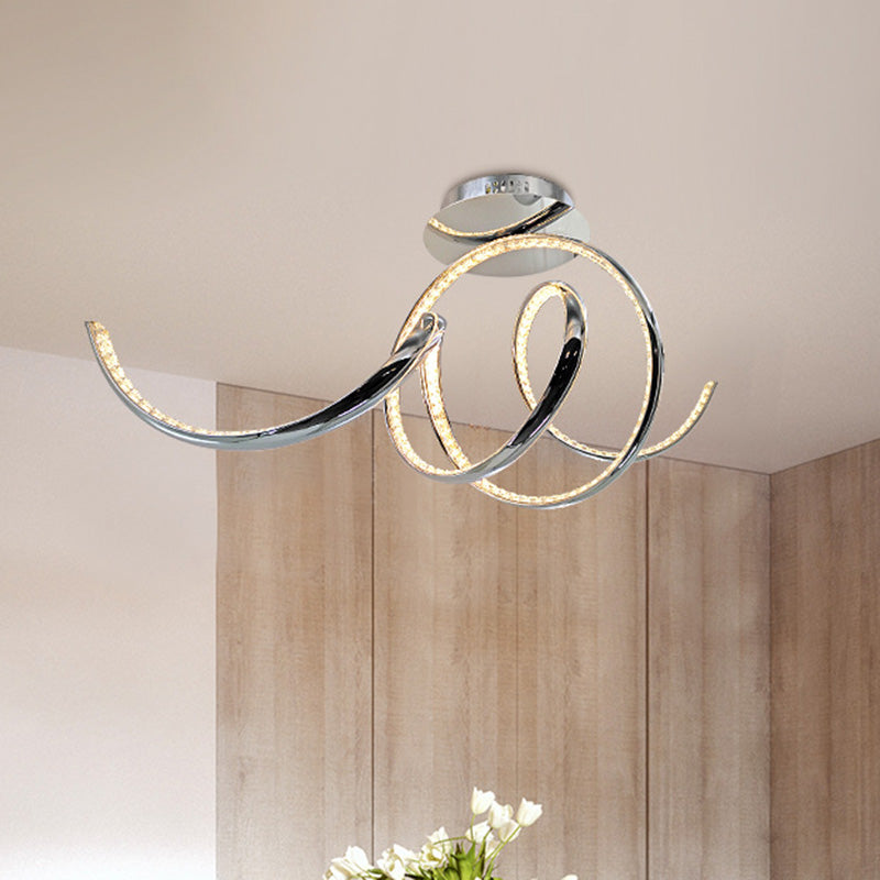 Chrome LED Ceiling Fixture with Crystal Twist Design and Dual Lighting (Warm/White)