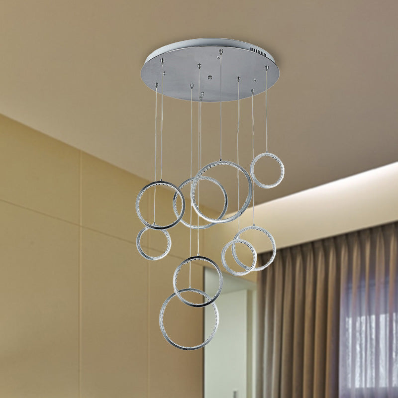 Minimalist 9-Light Circle Crystal Cluster Pendant Light in Warm Nickel Finish