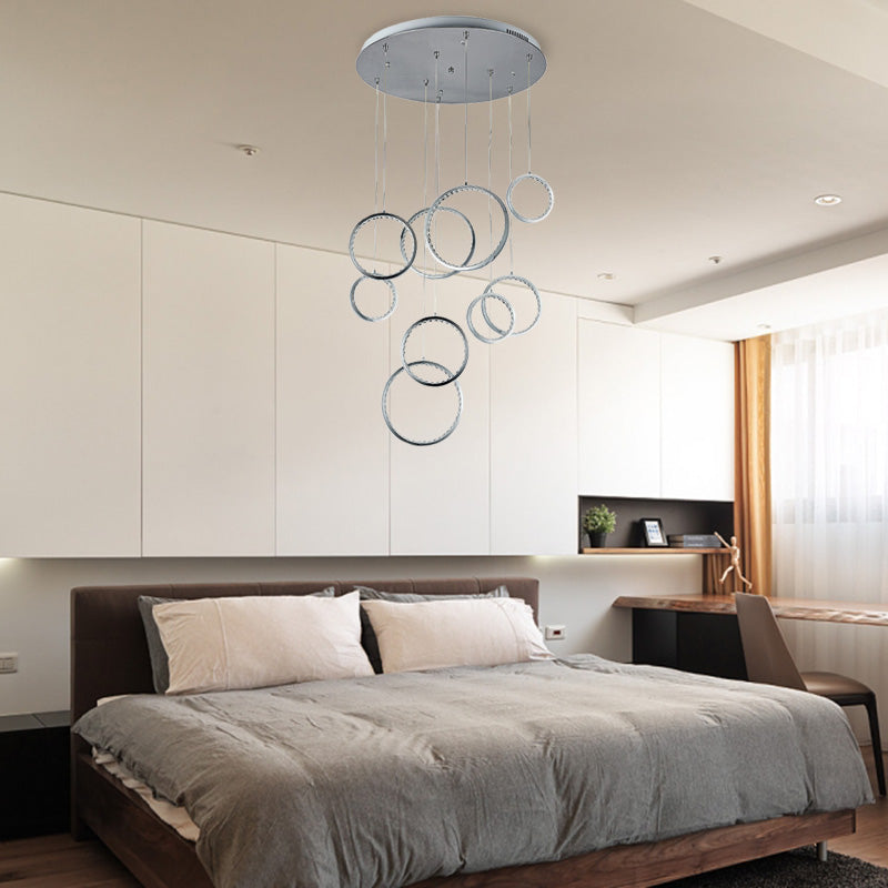 Minimalist 9-Light Circle Crystal Cluster Pendant Light in Warm Nickel Finish