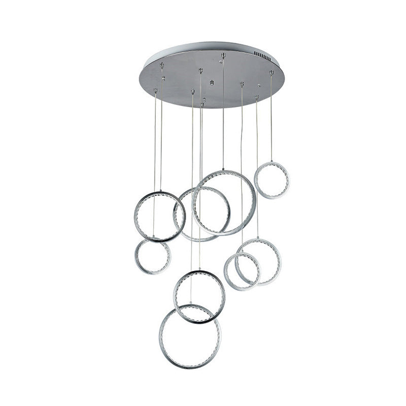 Minimalist 9-Light Circle Crystal Cluster Pendant Light in Warm Nickel Finish