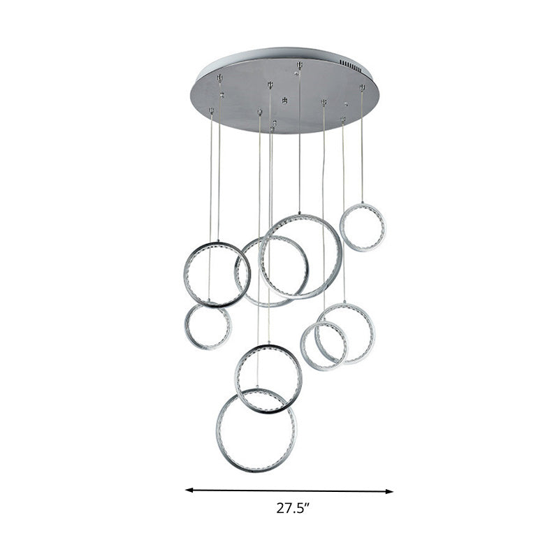 Minimalist 9-Light Circle Crystal Cluster Pendant Light in Warm Nickel Finish