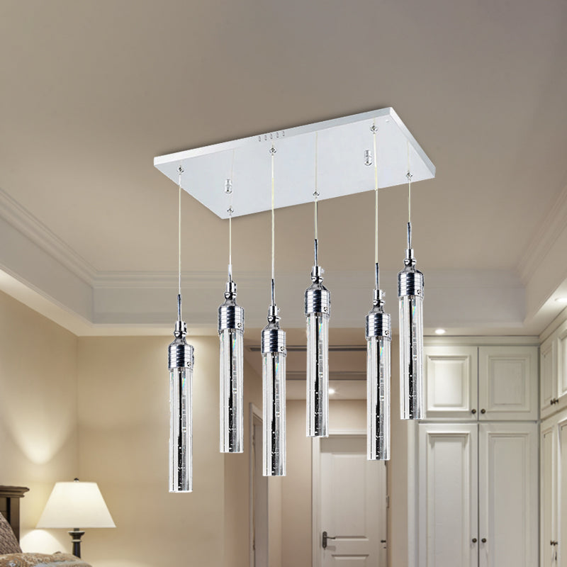 Contemporary Crystal 6-Light Pendant Ceiling Light - Chrome Finish Warm/White / Warm