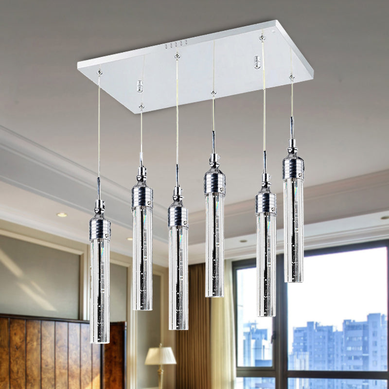 Contemporary Crystal 6-Light Pendant Ceiling Light - Chrome Finish Warm/White