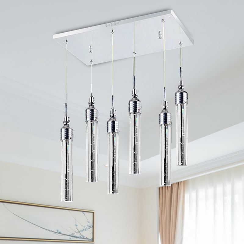 Contemporary Crystal 6-Light Pendant Ceiling Light - Chrome Finish Warm/White