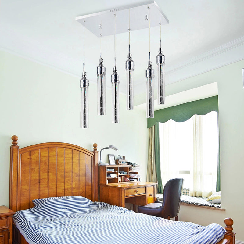 Contemporary Crystal 6-Light Pendant Ceiling Light - Chrome Finish Warm/White