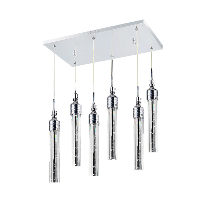 Contemporary Crystal 6-Light Pendant Ceiling Light - Chrome Finish Warm/White