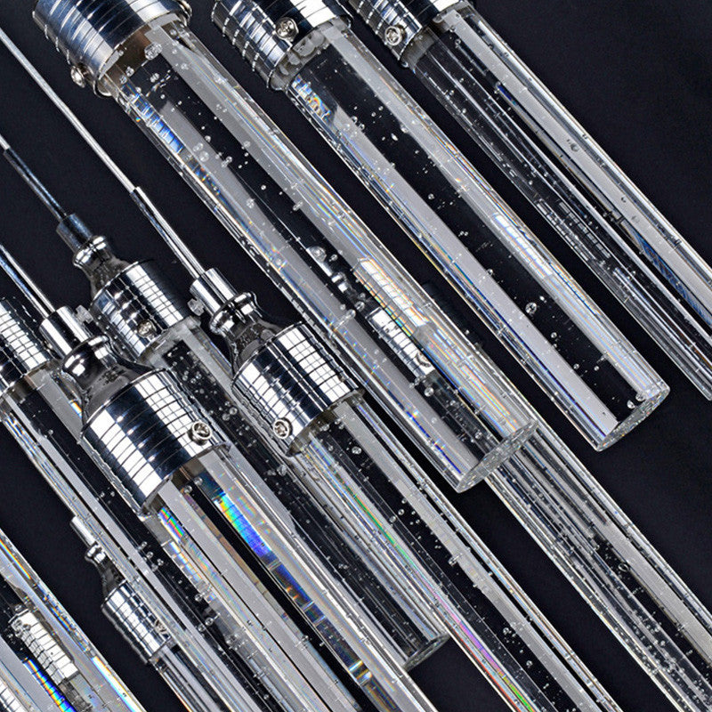Contemporary Crystal Pendant Light with 6 Warm/White Lights for Bedroom - Chrome Finish