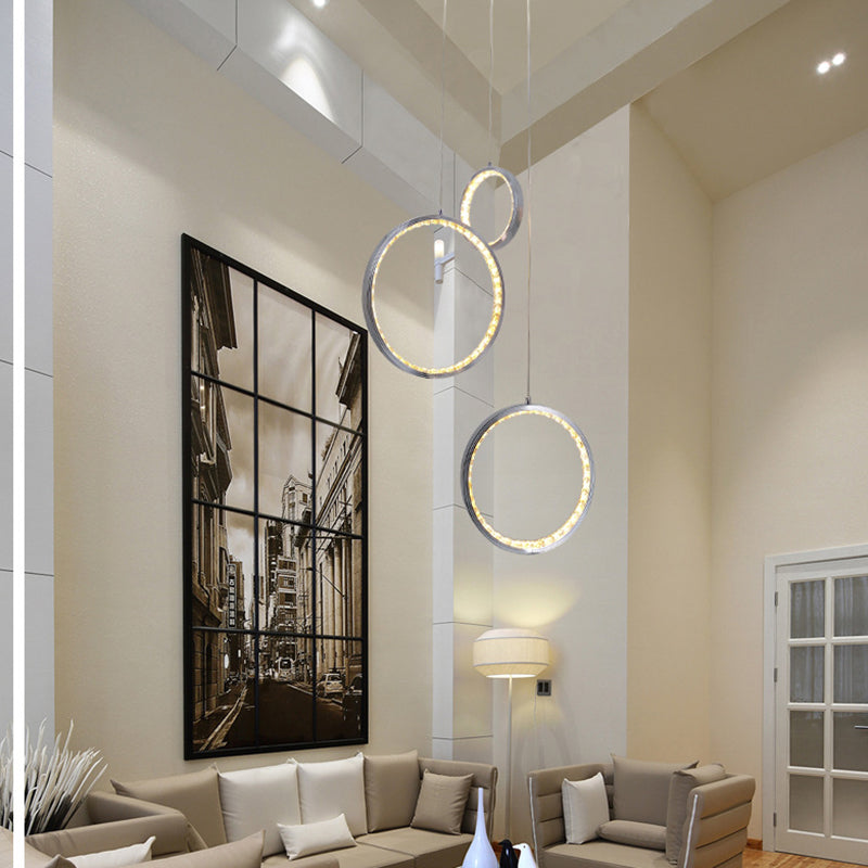Minimalist Crystal Cluster Ceiling Light 3-Light Pendant In Chrome With Warm/White